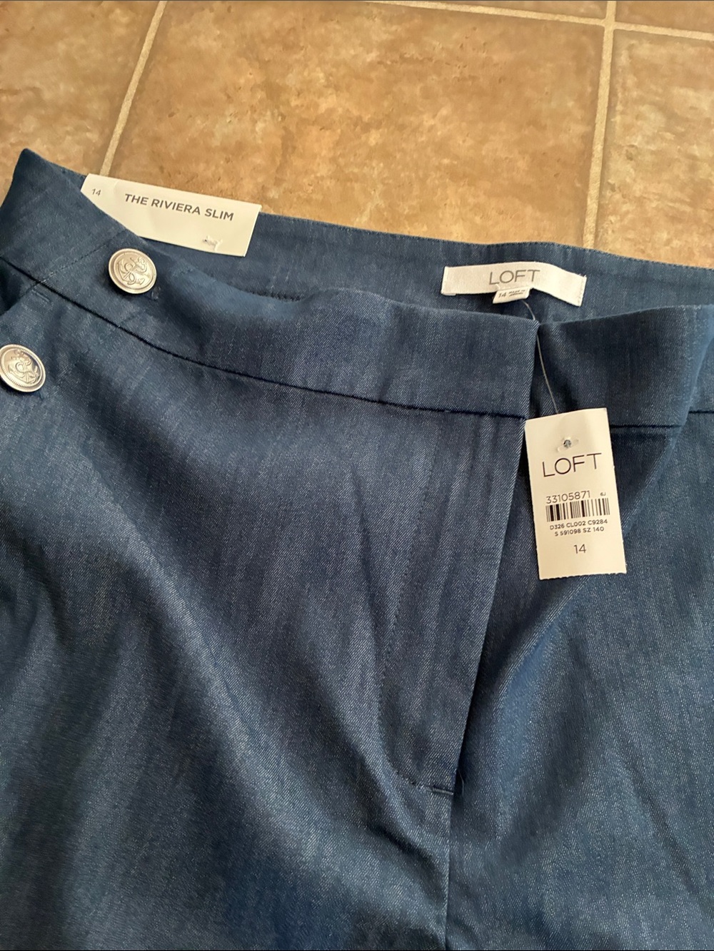 LOFT Navy Blue Sailor-Button Pants riviera slim - Picture 4 of 4